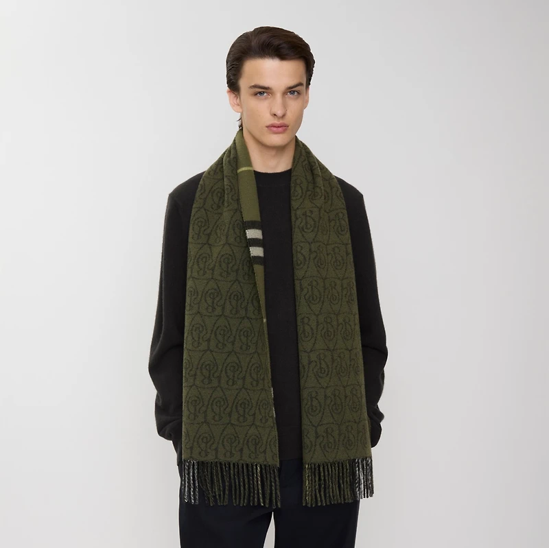 Reversible B Shield Cashmere Scarf in Pea green | Burberry® Official