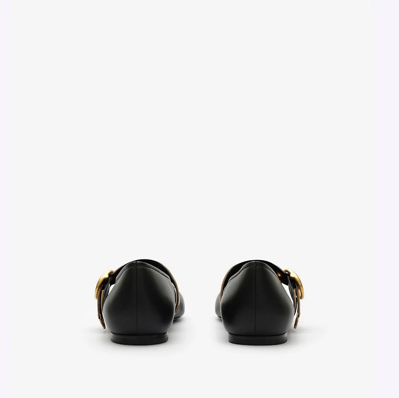 Check Strap Leather Robin Ballerinas in Black - Women | Burberry® Official