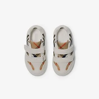 Check and Leather Sneakers in Sand