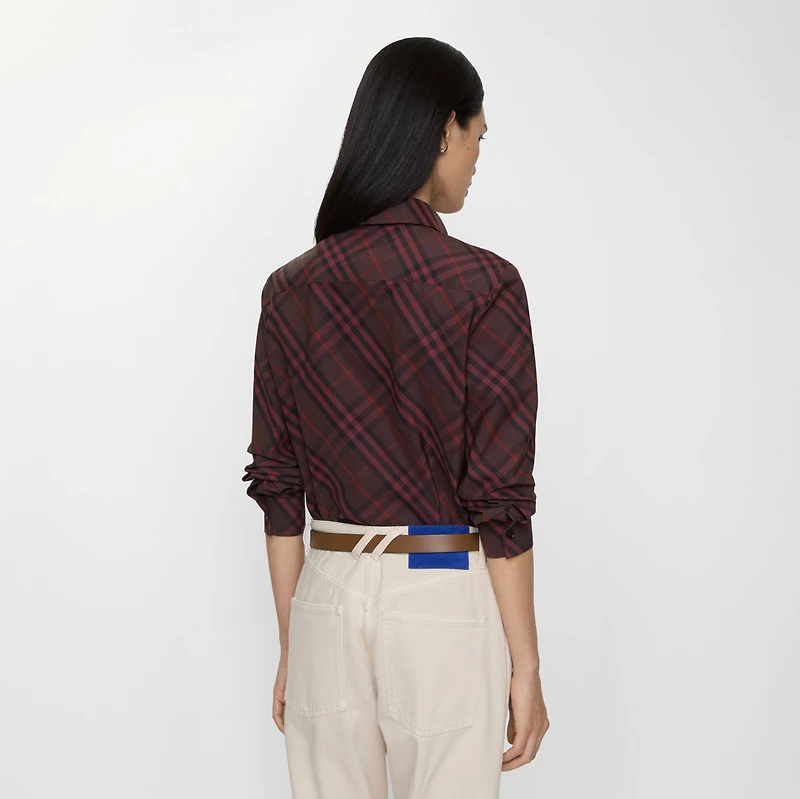 Slim Fit Check Cotton Shirt in Wine red - Women | Burberry® Official