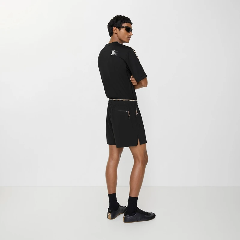 Check Trim Stretch Nylon Shorts in Black - Men | Burberry® Official