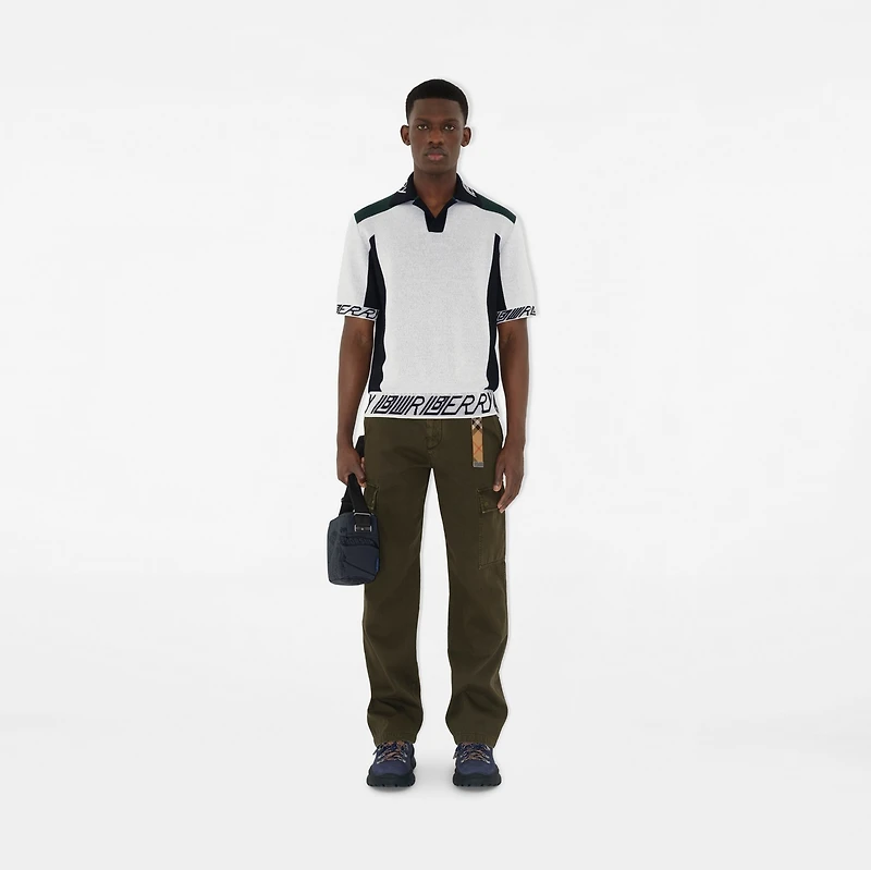 Logo Trim​ Wool Polo Shirt in White/black/green - Men | Burberry® Official