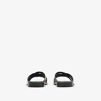 Check and Leather Drift Sandals​ in Black/sand beige - Men | Burberry® Official