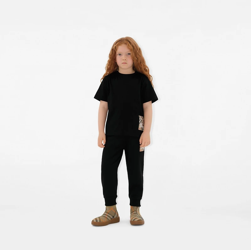 Check Label Cotton T-shirt in Black | Burberry® Official
