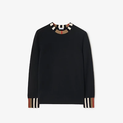 Icon Stripe Trim Wool Cashmere Sweater in Black - Women | Burberry® Official