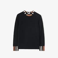Icon Stripe Trim Wool Cashmere Sweater in Black - Women | Burberry® Official