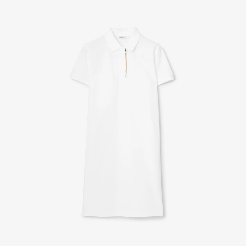 Check Trim Cotton Polo Shirt Dress in White - Women | Burberry® Official