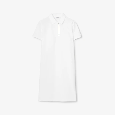 Check Trim Cotton Polo Shirt Dress in White - Women | Burberry® Official