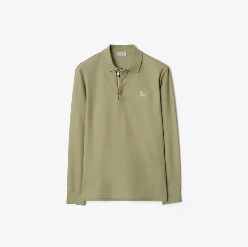 Long-sleeve Cotton Polo Shirt in Glade green - Men | Burberry® Official