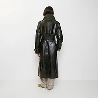 Long Embossed Leather Trench Coat in Moat green - Women | Burberry® Official