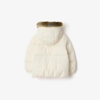 Faux Fur Trim Nylon Puffer Coat in Rain white | Burberry® Official