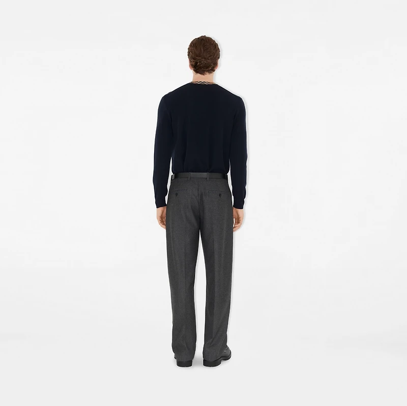 Check Trim Wool Sweater in Navy - Men | Burberry® Official