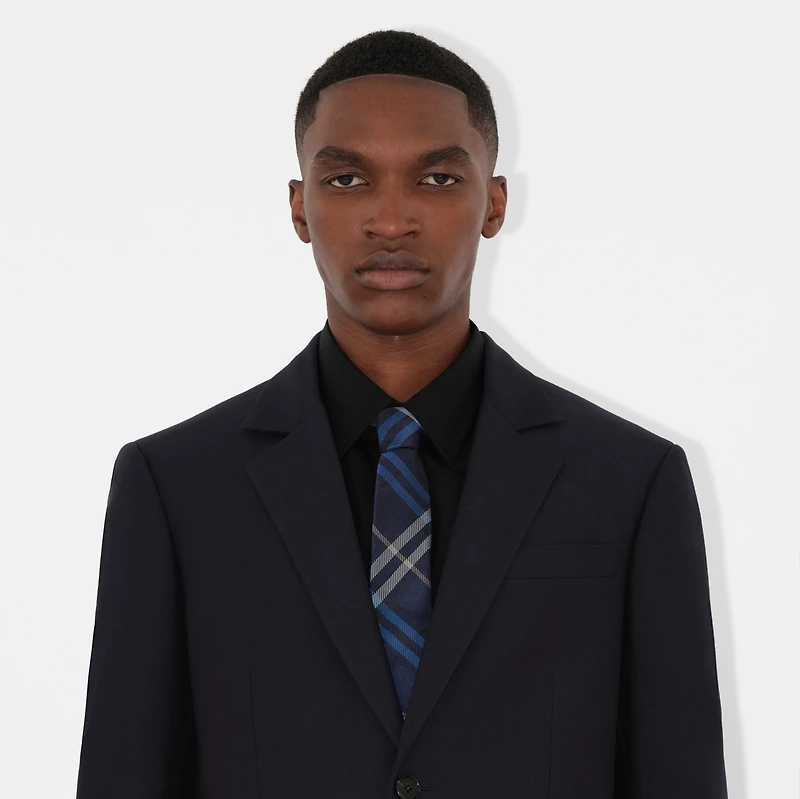 Check Silk Tie in Ink blue - Men | Burberry® Official