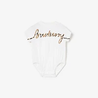 Check Cursive Logo Cotton Bodysuit in White - Children | Burberry® Official