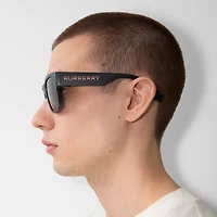 Logo Detail Square Frame Sunglasses in Black - Men | Burberry® Official