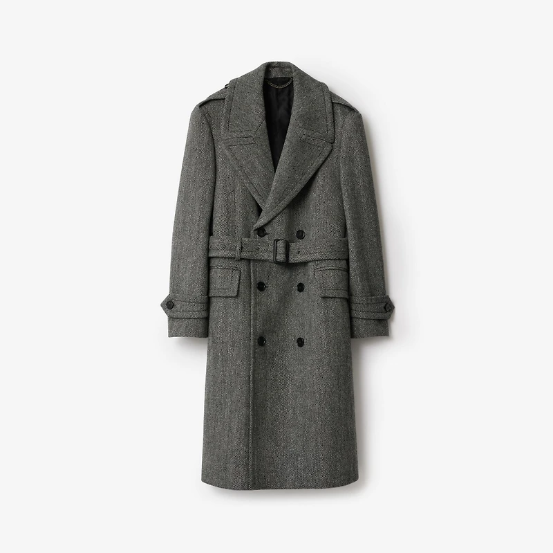 Long Herringbone Wool Trench Coat in Coal grey/light thistle grey - Men | Burberry® Official