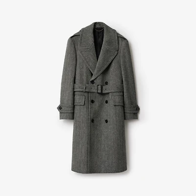 Long Herringbone Wool Trench Coat in Coal grey/light thistle grey - Men | Burberry® Official