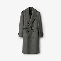 Long Herringbone Wool Trench Coat in Coal grey/light thistle grey - Men | Burberry® Official