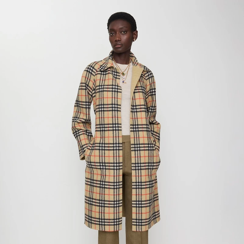 Reversible Wool Wrap Coat in Sand beige - Women | Burberry® Official