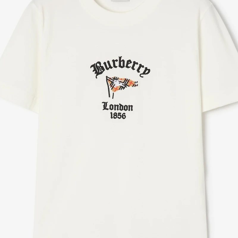Check Flag Cotton T-shirt in Chalk - Women | Burberry® Official