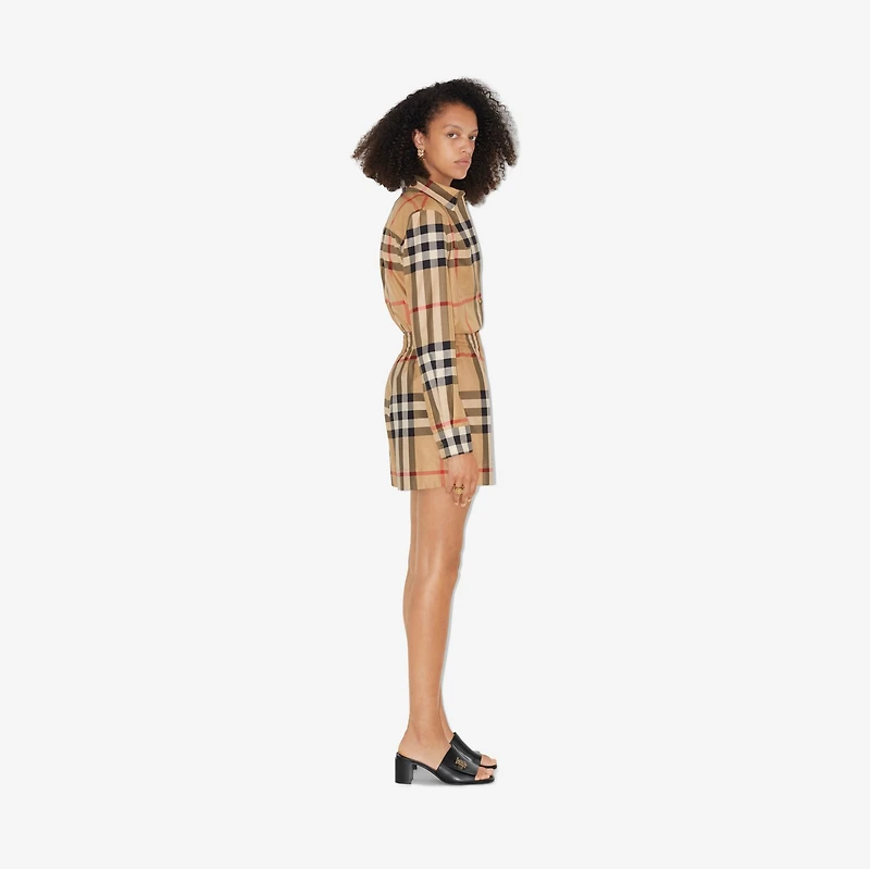 Check Cotton Shorts in Archive beige