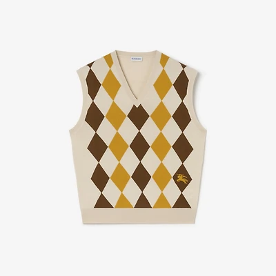 Argyle Wool Sweater Vest in Pear yellow - Men, Cotton | Burberry® Official
