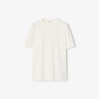Check Cursive Logo Cotton T-shirt in Chalk white - Men | Burberry® Official