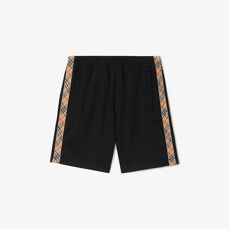 Check Trim Cotton Blend Shorts in Black - Men | Burberry® Official