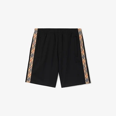 Check Trim Cotton Blend Shorts in Black - Men | Burberry® Official