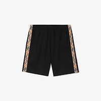 Check Trim Cotton Blend Shorts in Black - Men | Burberry® Official