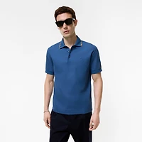 Check Trim Cotton Polo Shirt in Officers blue - Men | Burberry® Official