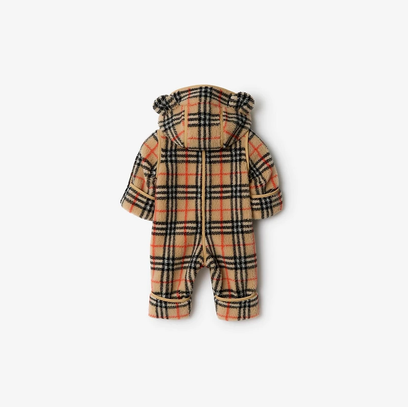 Check Fleece Hooded Jumpsuit in Sand beige - Children | Burberry® Official