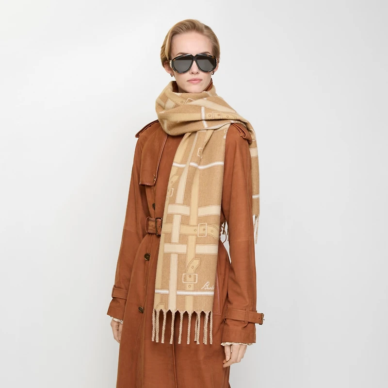 Belt Check Cashmere Scarf in Finch beige | Burberry® Official
