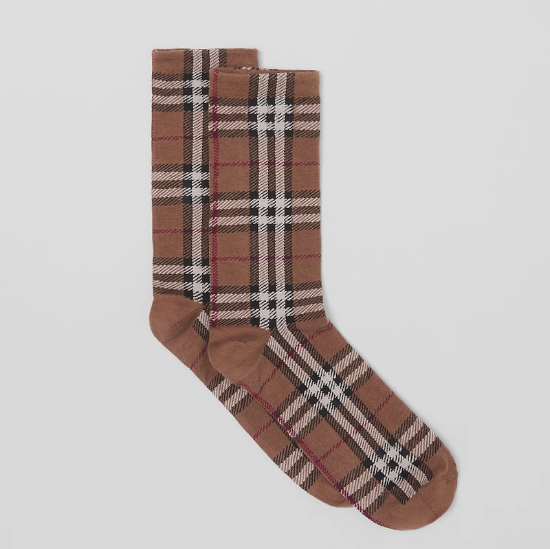 Vintage Check Intarsia Cotton Cashmere Blend Socks in Dark birch brown | Burberry® Official
