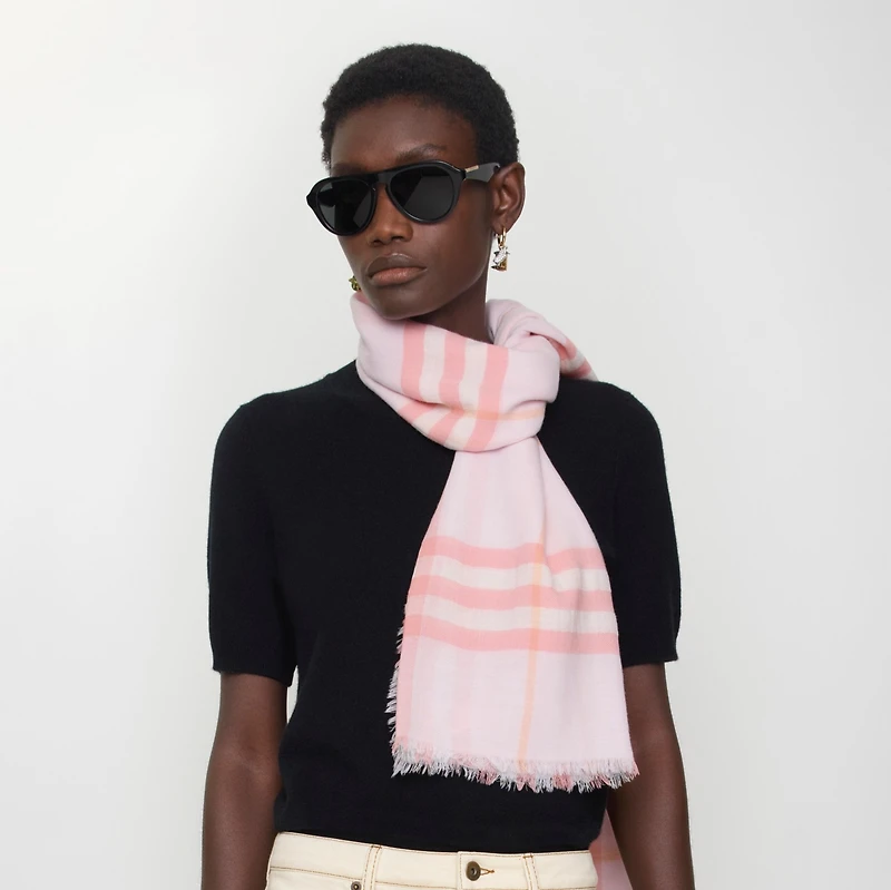Wide Check Wool Scarf in Sugar | Burberry® Official