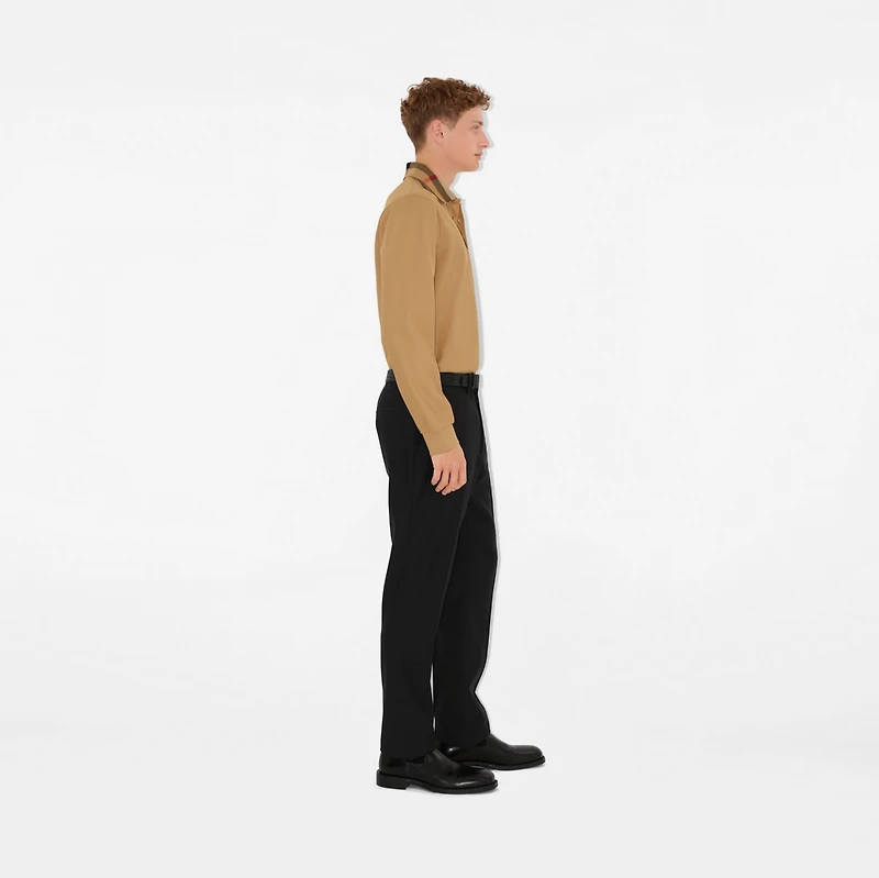 Long-sleeve Check Collar Cotton Polo Shirt in Archive beige - Men | Burberry® Official
