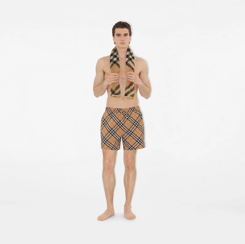 Skinny Check Cotton Towel in Sand | Burberry® Official