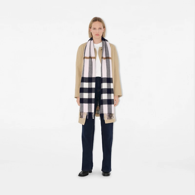 Check Cashmere Scarf in Pale candy pink | Burberry® Official