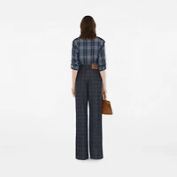 High Rise Wide Check Denim Jeans in Indigo - Women, Cotton | Burberry® Official