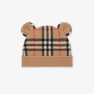 Check Wool Cashmere Teddy Beanie in Sand beige - Children | Burberry® Official
