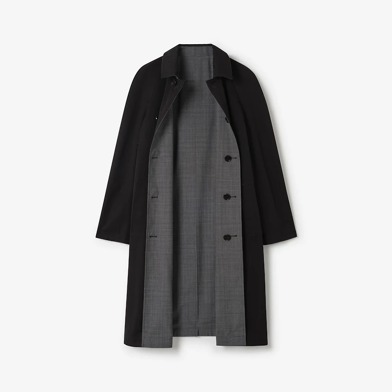 Long Reversible Check Wool Parkbury Car Coat in Silhouette blue/granite grey - Men | Burberry® Official