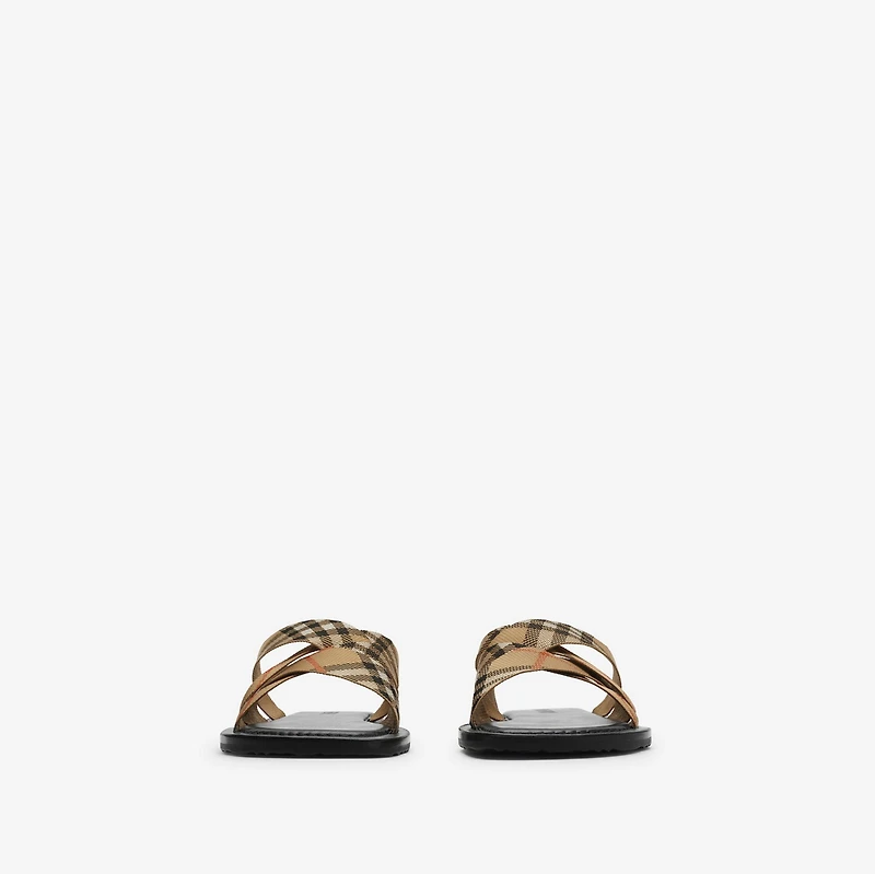 Check Pavilion Slides​ in Sand - Men, Nylon | Burberry® Official