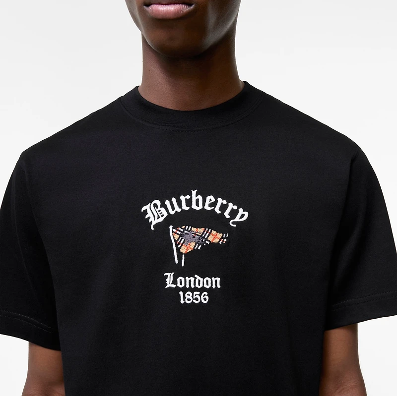 Check Flag Cotton T-shirt in Black - Men | Burberry® Official