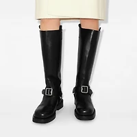 Leather Saddle High Boots in Black - Women | Burberry® Official