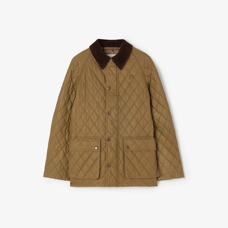 Quilted Coated Cotton Barn Jacket in Walrus brown/hemlock beige - Men | Burberry® Official