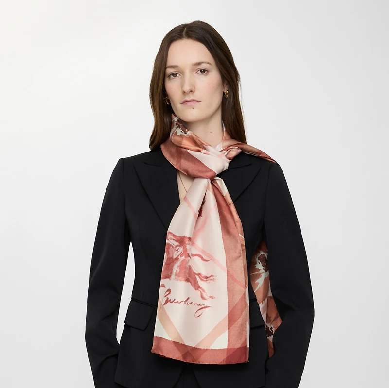 Wide Watercolour Check Silk Scarf in Quartz pink | Burberry® Official