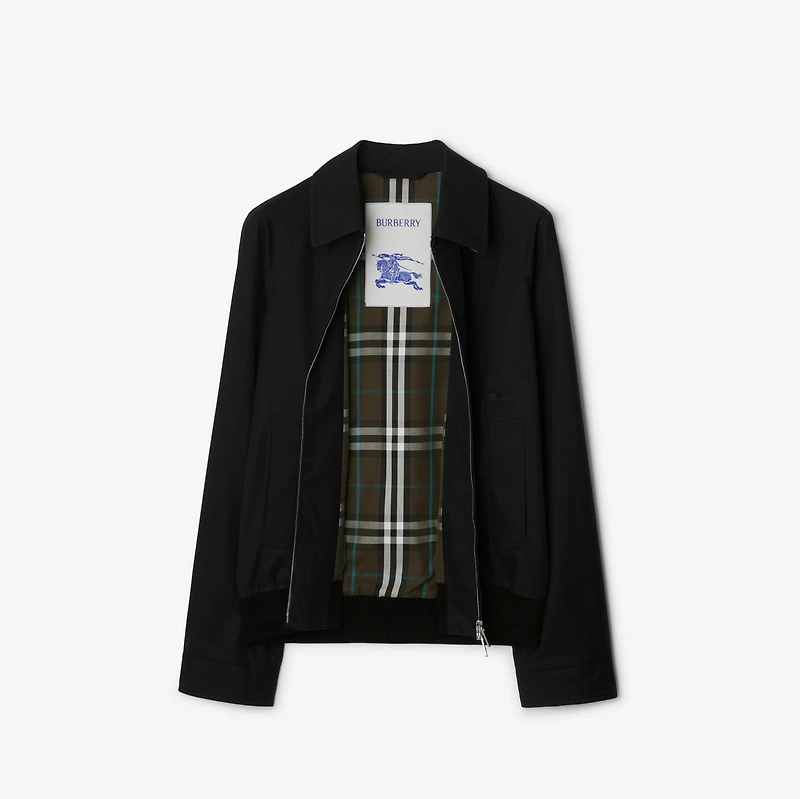 Gabardine Harrington Jacket in Black - Men, Cotton | Burberry® Official