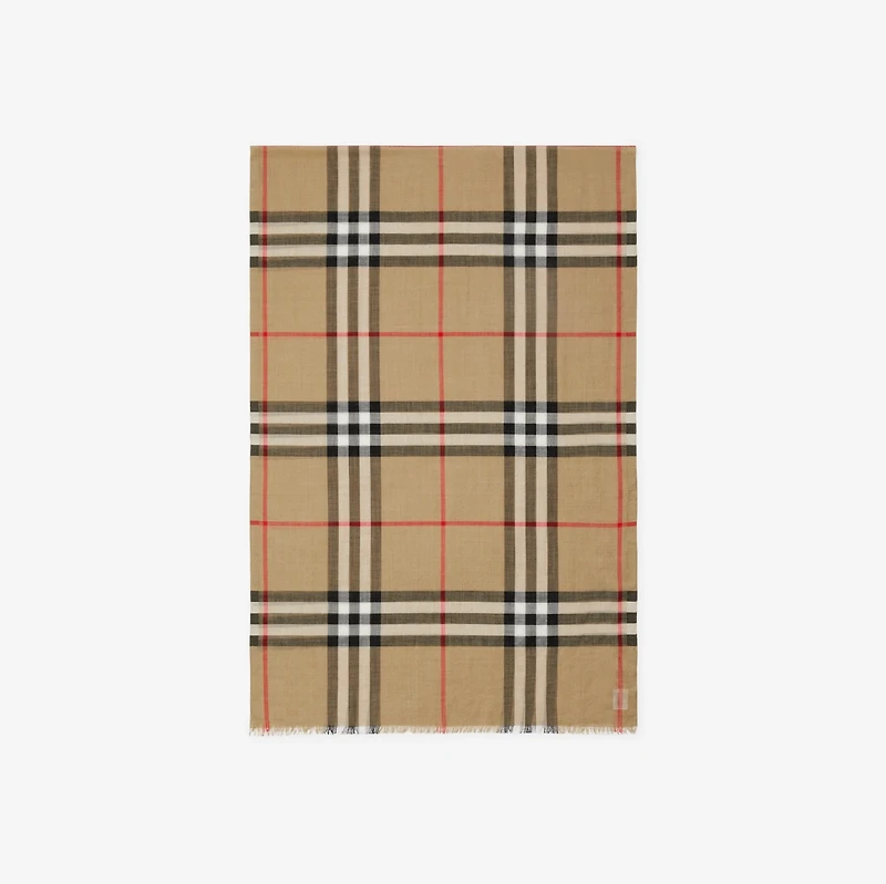 Wide Check Wool Silk Scarf in Archive beige | Burberry® Official
