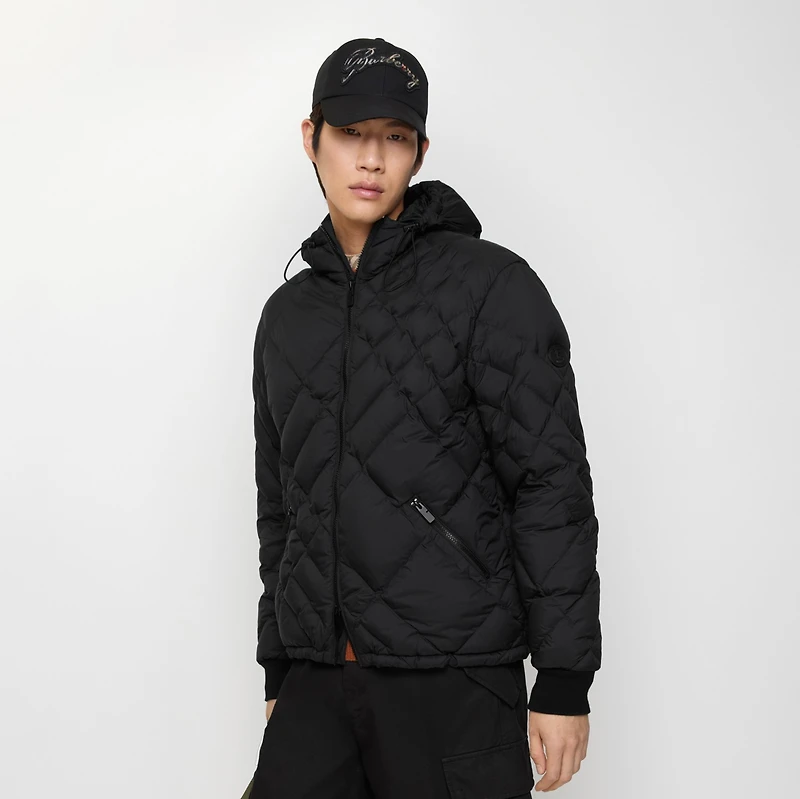 Check-stitch Nylon Doversgreen Puffer Jacket in Black - Men | Burberry® Official