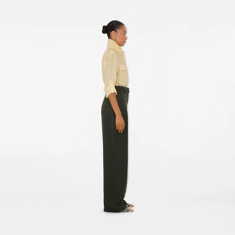 Gabardine Belted Trousers in Shale - Women, Cotton | Burberry® Official